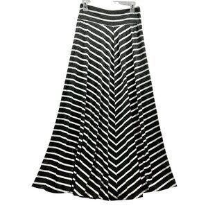 AB Studio Women's Black White Stripe Maxi Skirt Size LARGE